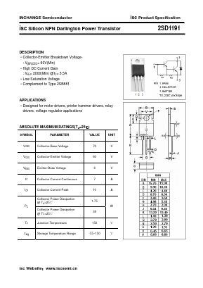 2SD1191 Datasheet PDF Inchange Semiconductor