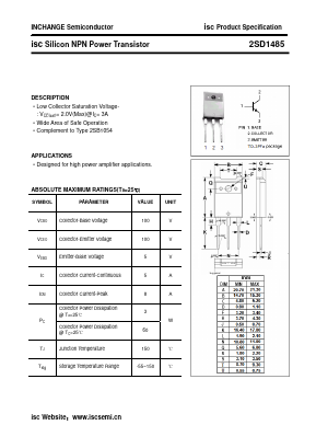 2SD1485 Datasheet PDF Inchange Semiconductor