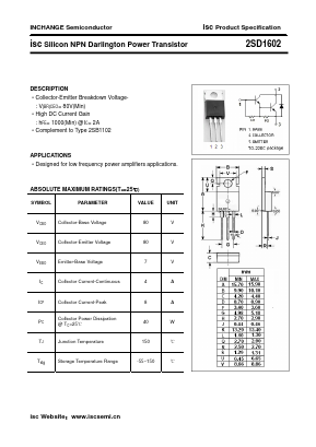 2SD1602 Datasheet PDF Inchange Semiconductor