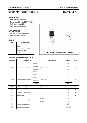 BD743 Datasheet PDF Inchange Semiconductor