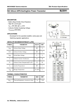 MJ3041 Datasheet PDF Inchange Semiconductor