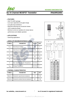 IPA60R520E6 Datasheet PDF Inchange Semiconductor