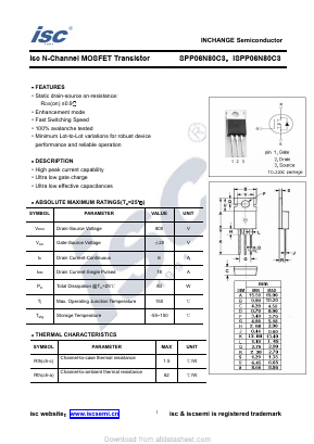SPP06N80C3 Datasheet PDF Inchange Semiconductor
