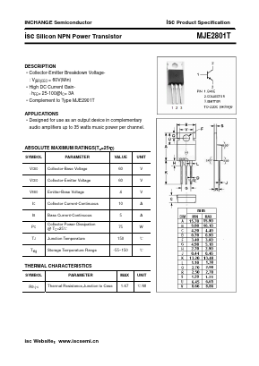MJE2801T Datasheet PDF Inchange Semiconductor