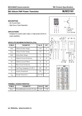 MJW21191 Datasheet PDF Inchange Semiconductor