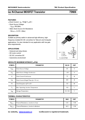 75N08 Datasheet PDF Inchange Semiconductor