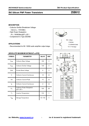 2SB612 Datasheet PDF Inchange Semiconductor