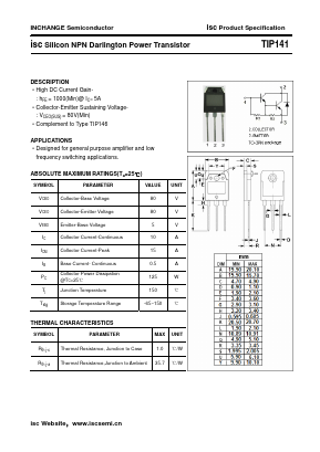 TIP141 Datasheet PDF Inchange Semiconductor