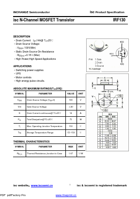 IRF130 Datasheet PDF Inchange Semiconductor