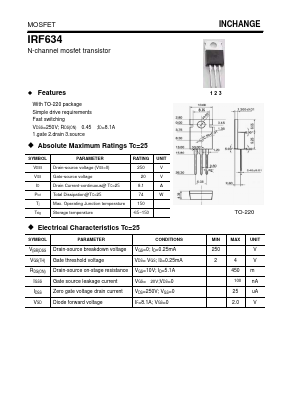 IRF634 Datasheet PDF Inchange Semiconductor