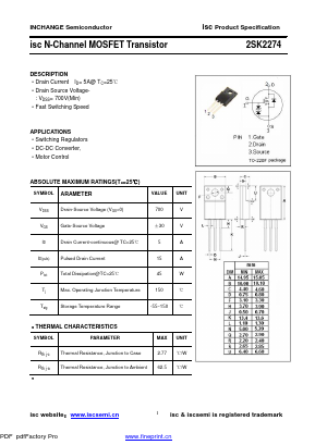 2SK2274 Datasheet PDF Inchange Semiconductor