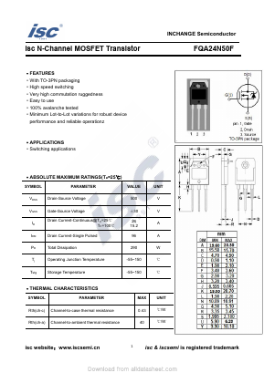 FQA24N50F Datasheet PDF Inchange Semiconductor