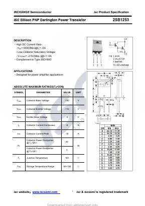 2SB1253 Datasheet PDF Inchange Semiconductor