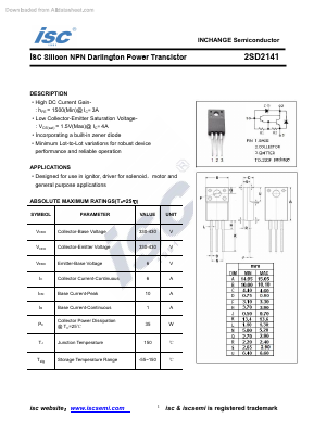 2SD2141 Datasheet PDF Inchange Semiconductor