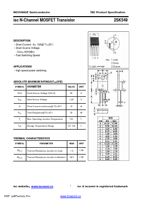 2SK549 Datasheet PDF Inchange Semiconductor