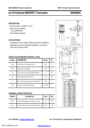 2SK809A Datasheet PDF Inchange Semiconductor
