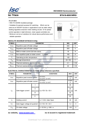 BTA16-600CWRG Datasheet PDF Inchange Semiconductor