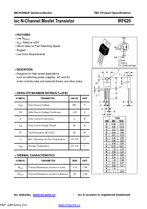 IRF620 Datasheet PDF Inchange Semiconductor