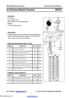 IRF522 Datasheet PDF Inchange Semiconductor