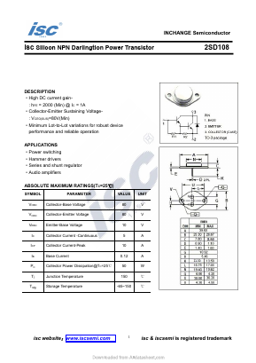2SD108 Datasheet PDF Inchange Semiconductor