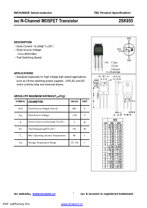2SK955 Datasheet PDF Inchange Semiconductor