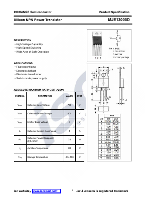 MJE13005D Datasheet PDF Inchange Semiconductor