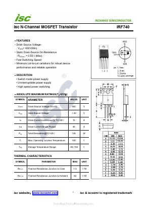 IRF740 Datasheet PDF Inchange Semiconductor
