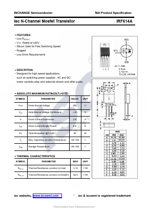 IRF614A Datasheet PDF Inchange Semiconductor