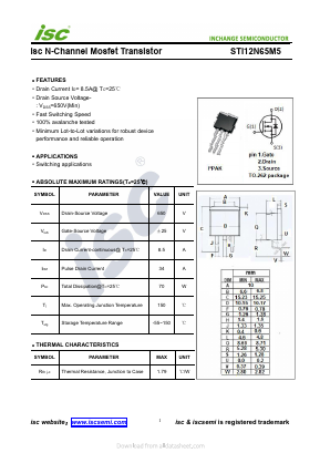 STI12N65M5 Datasheet PDF Inchange Semiconductor