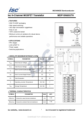 MDP10N60GTH Datasheet PDF Inchange Semiconductor