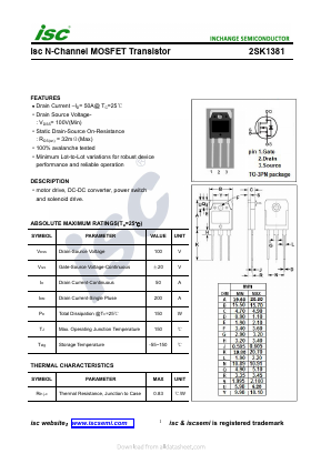 2SK1381 Datasheet PDF Inchange Semiconductor