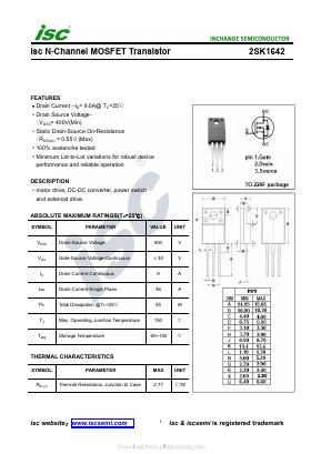 K1642 Datasheet PDF Inchange Semiconductor