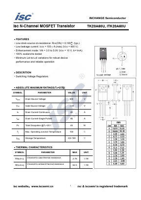 TK20A60U Datasheet PDF Inchange Semiconductor
