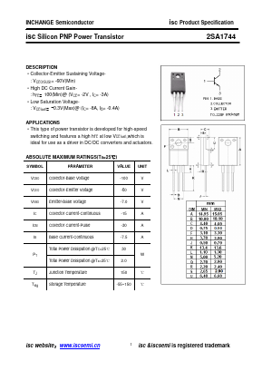 2SA1744 Datasheet PDF Inchange Semiconductor