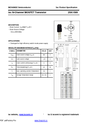 2SK1569 Datasheet PDF Inchange Semiconductor
