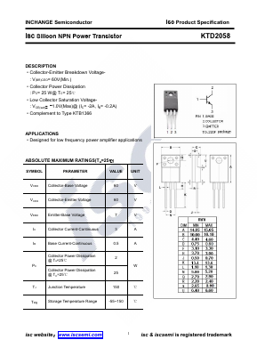 KTD2058 Datasheet PDF Inchange Semiconductor