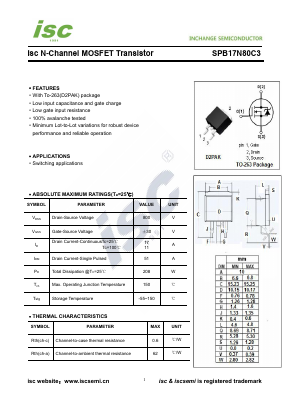 SPB17N80C3 Datasheet PDF Inchange Semiconductor