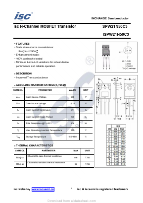 SPW21N50C3 Datasheet PDF Inchange Semiconductor