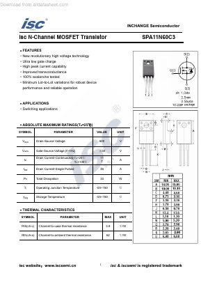 SPA11N60C3 Datasheet PDF Inchange Semiconductor