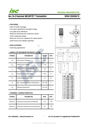 SPA12N50C3 Datasheet PDF Inchange Semiconductor