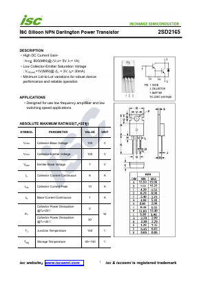 D2165 Datasheet PDF Inchange Semiconductor