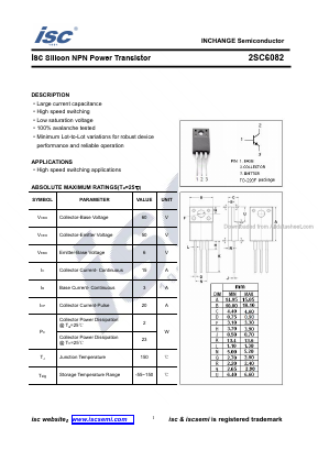 2SC6082 Datasheet PDF Inchange Semiconductor