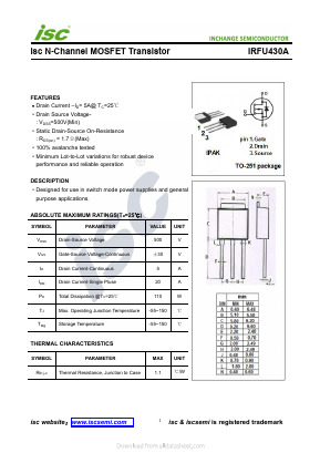 IRFU430A Datasheet PDF Inchange Semiconductor