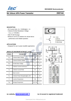 2SD144 Datasheet PDF Inchange Semiconductor