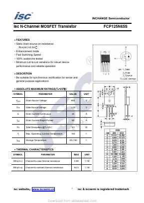FCP125N65S Datasheet PDF Inchange Semiconductor