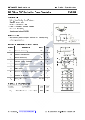 2N6052 Datasheet PDF Inchange Semiconductor