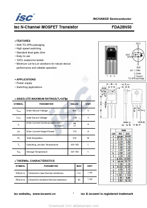 FDA28N50 Datasheet PDF Inchange Semiconductor