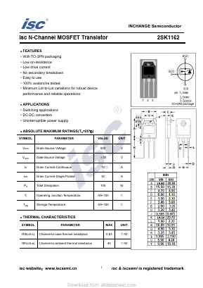 2SK1162 Datasheet PDF Inchange Semiconductor