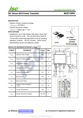 MJD13003 Datasheet PDF Inchange Semiconductor