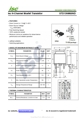 STD13NM60ND Datasheet PDF Inchange Semiconductor